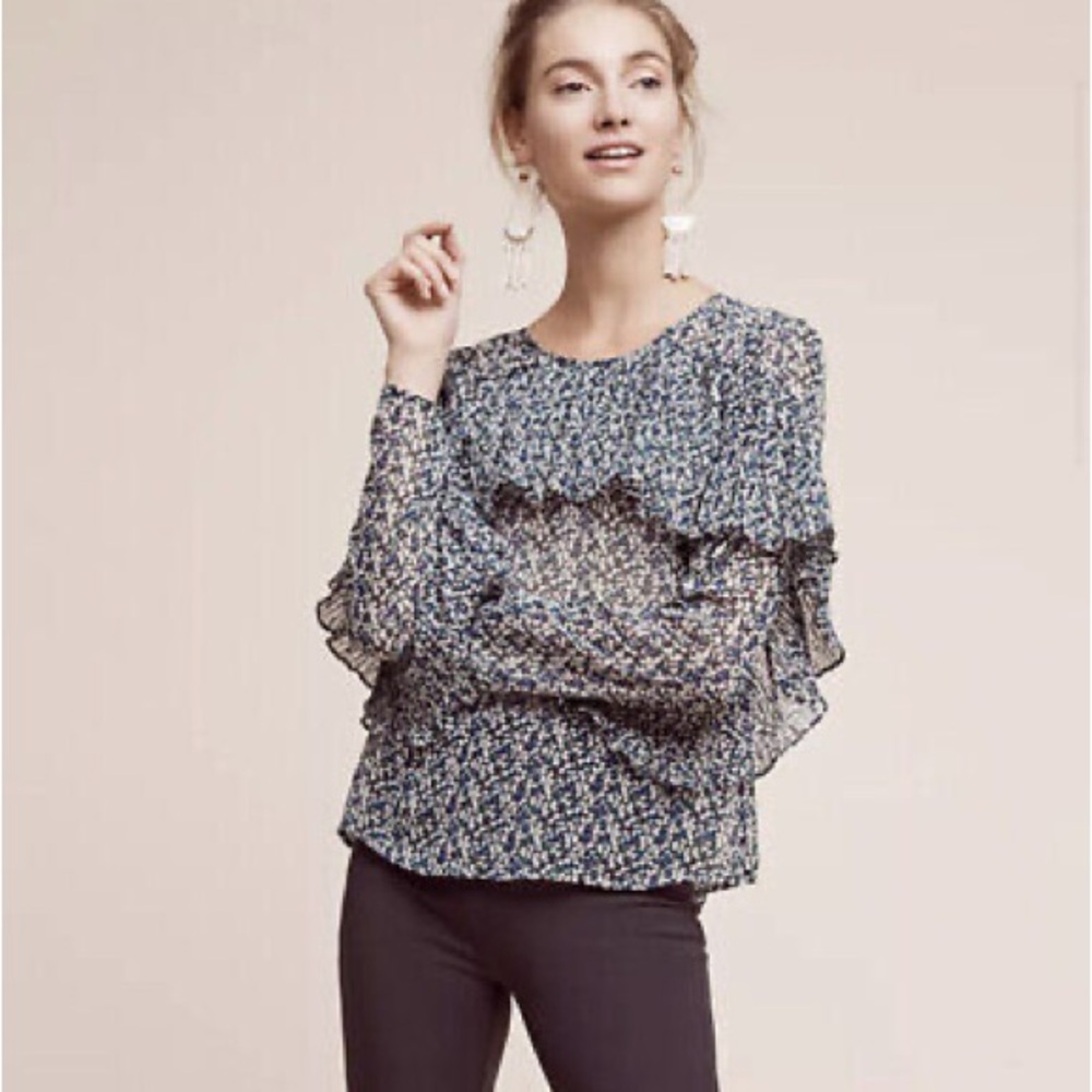 Anthropologie Sunday in Brooklyn Forget Me Not Ruffle Top Size Medium